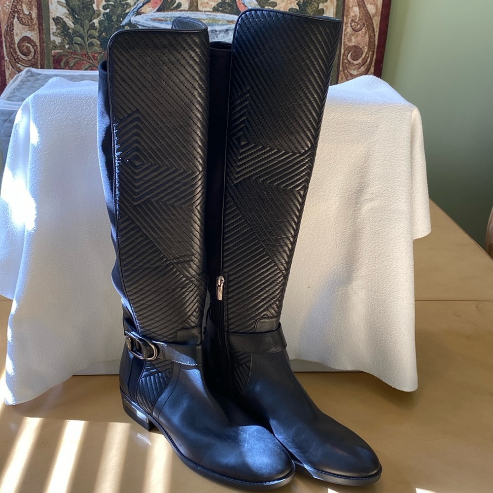 Vince Camuto Black Quilted-Pattern Knee High Riding Boots
